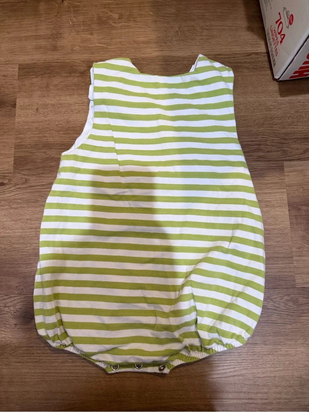Green Striped Baby One-Piece with Crane Applique